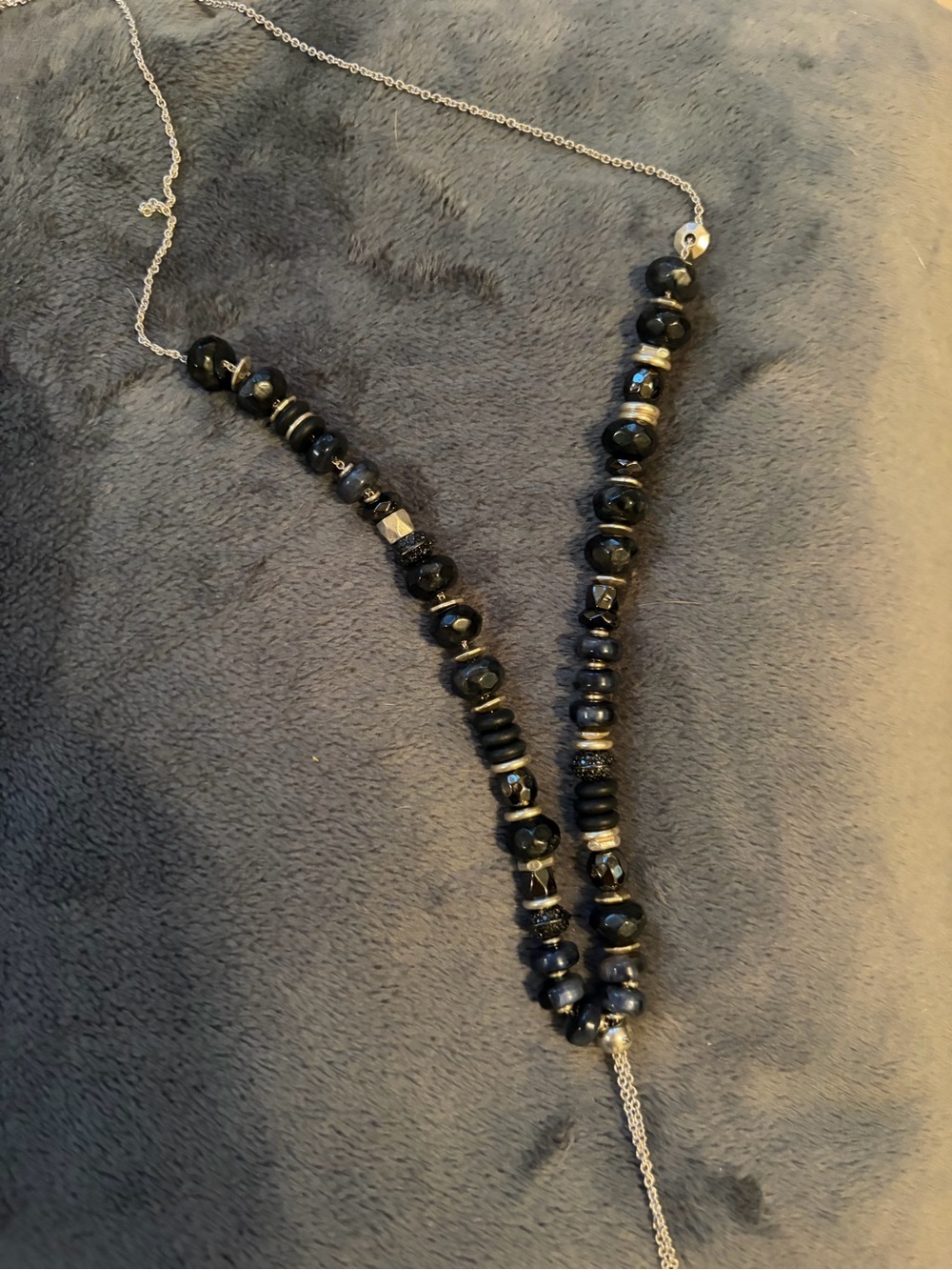 Stella & Dot Black Beaded Y-Necklace with Silver Chain
